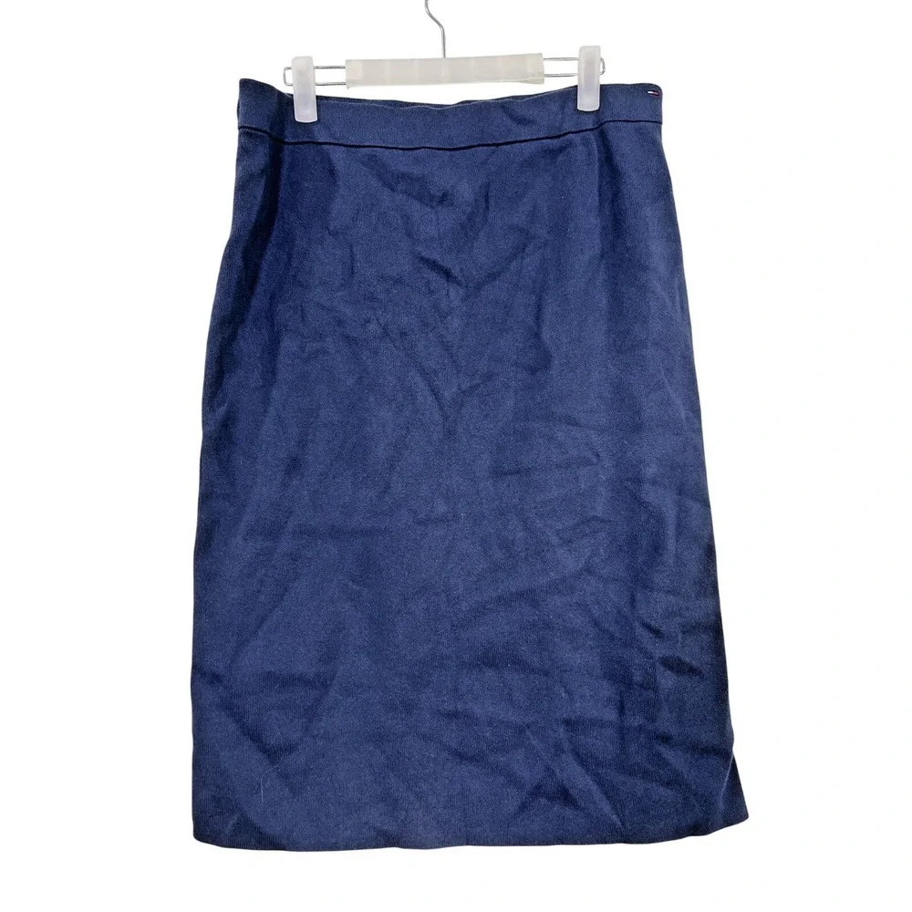 Tommy Jeans Skirt Womens XL Navy Blue Knit Pencil Midi Back Slit Cotton Heritage